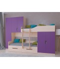 двухъярусная кровать Лео цвет Дуб Молочный / Фиолетовый