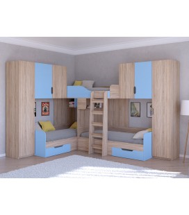 двухъярусная кровать Трио-3 цвет Сонома - Голубой