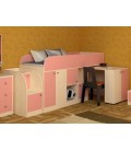 кровать чердак Астра мини дуб молочный / розовый