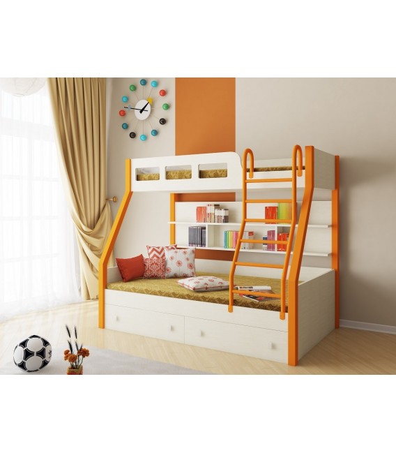 двухъярусная кровать Рио оранжевый / дуб молочный / дуб молочный