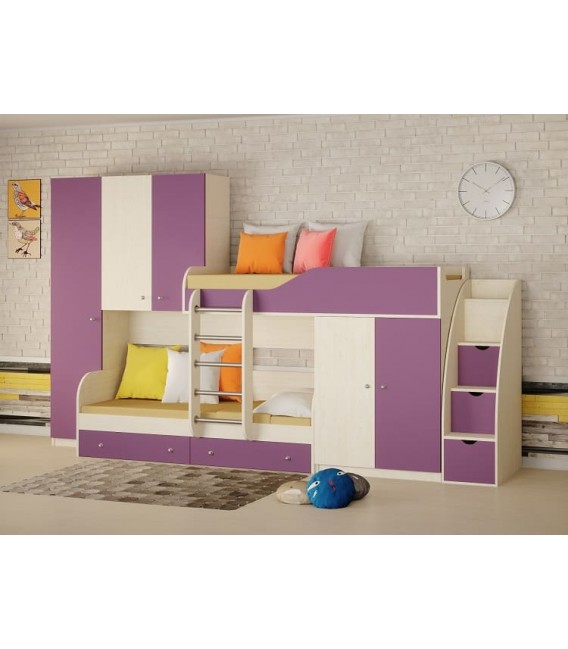 двухъярусная кровать Лео СТ цвет дуб молочный / фиолетовый